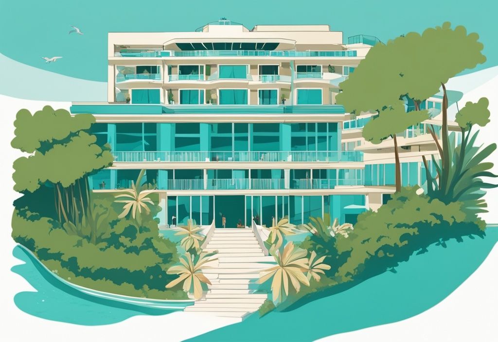 Euronapa Hotel Ayia Napa modern rajz, zöld növényzet, közeli azúrkék tenger